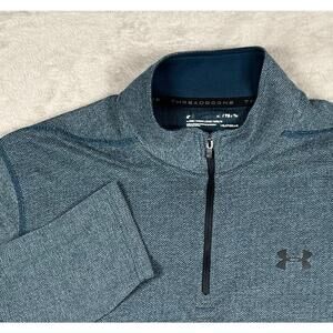 Under Armour Herringbone 1/4 Zip Pullover Blue Green Gym Running Mens XL Golf